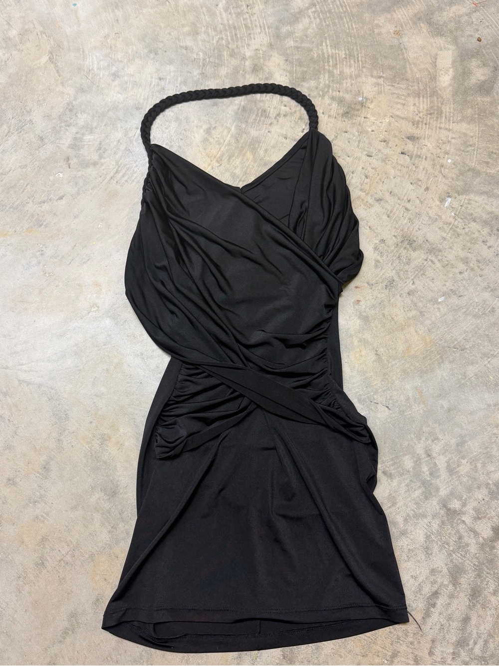 Charlotte Russe Black Braided Halter Draped Mini Dress